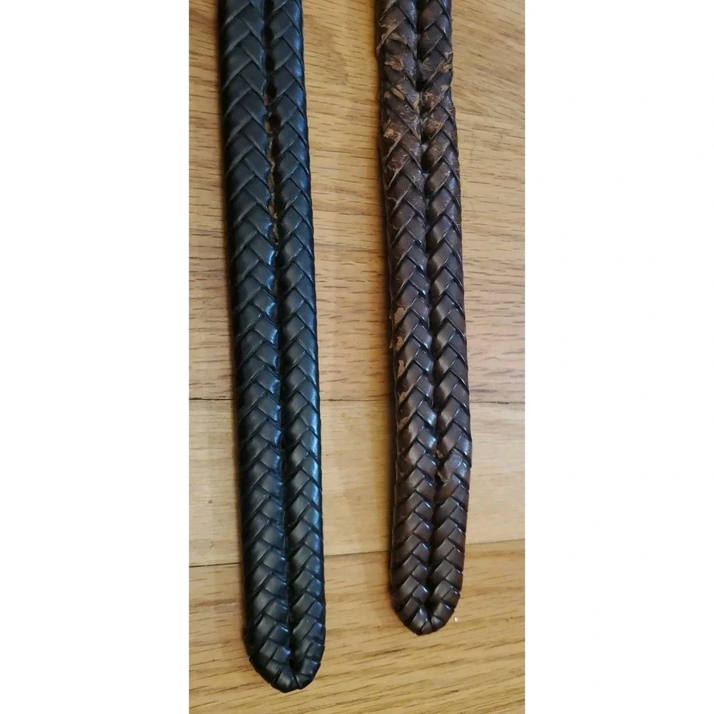 Lot Of 2 FOSSIL Mens Braided Brown & Black Leather Belts 34 Distressed